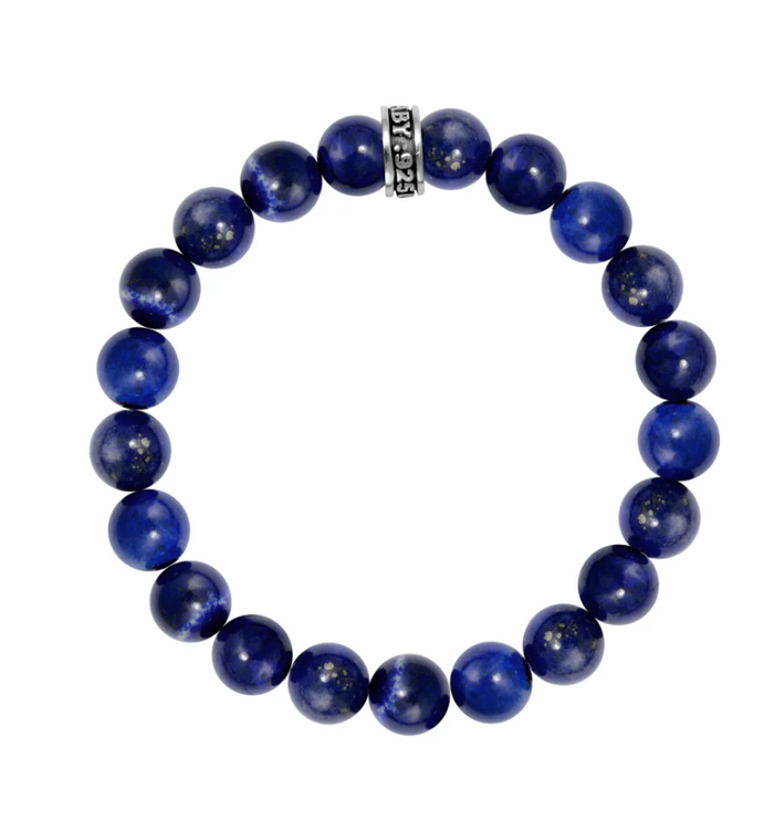 10mm Plain Lapis Beaded Bracelet with Logo Ring
