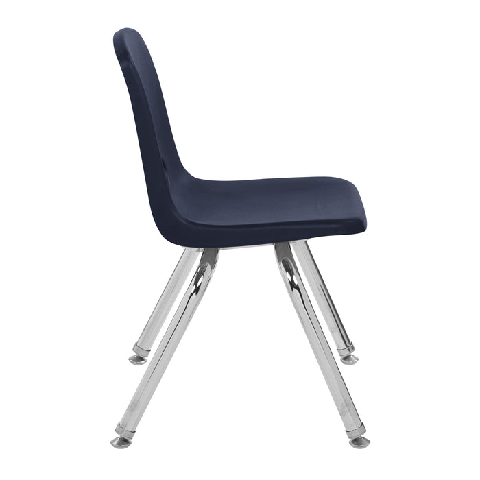 Navy blue chair with chrome legs on a white background