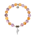 Amethyst Citrine Gemstone Bracelet with Angel Blessings Sterling Silver Charm