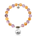 Amethyst Citrine Gemstone Bracelet with Mom Hearts Sterling Silver Charm
