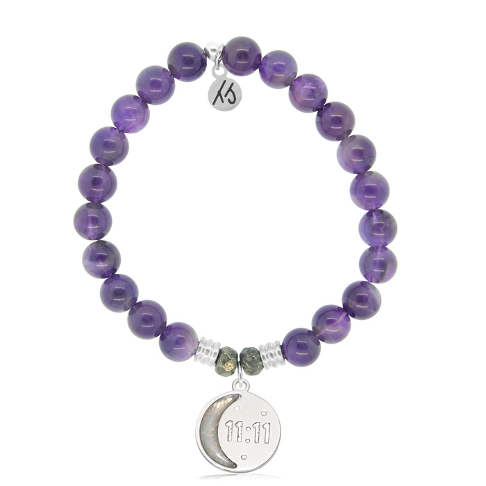 Amethyst Gemstone Bracelet with 11:11 Sterling Silver Charm