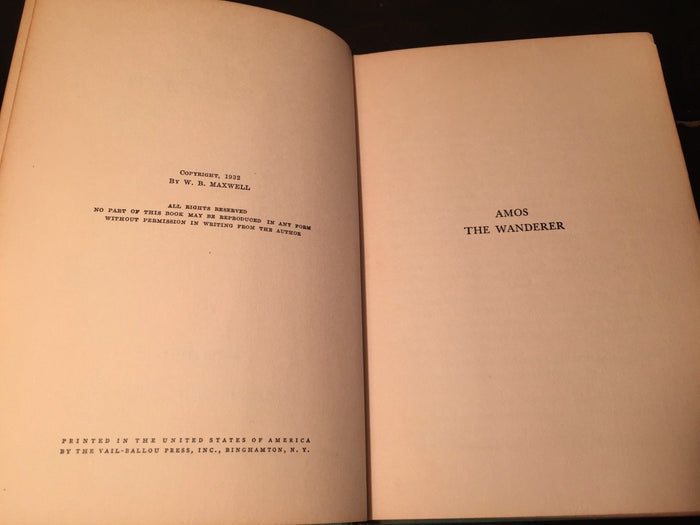 AMOS THE WANDERER by W.B. Maxwell, First Edition 1932 HC/DJ