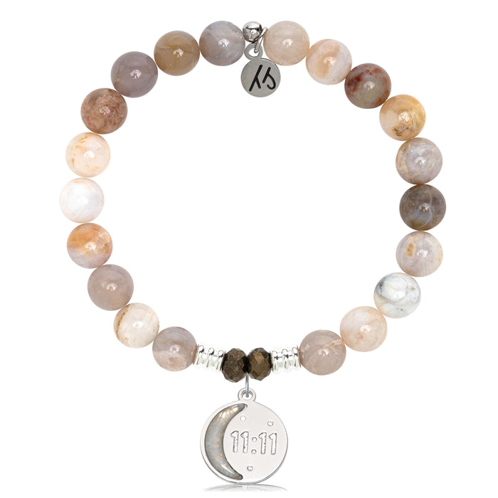 Australian Agate Gemstone Bracelet with 11:11 Sterling Silver Charm