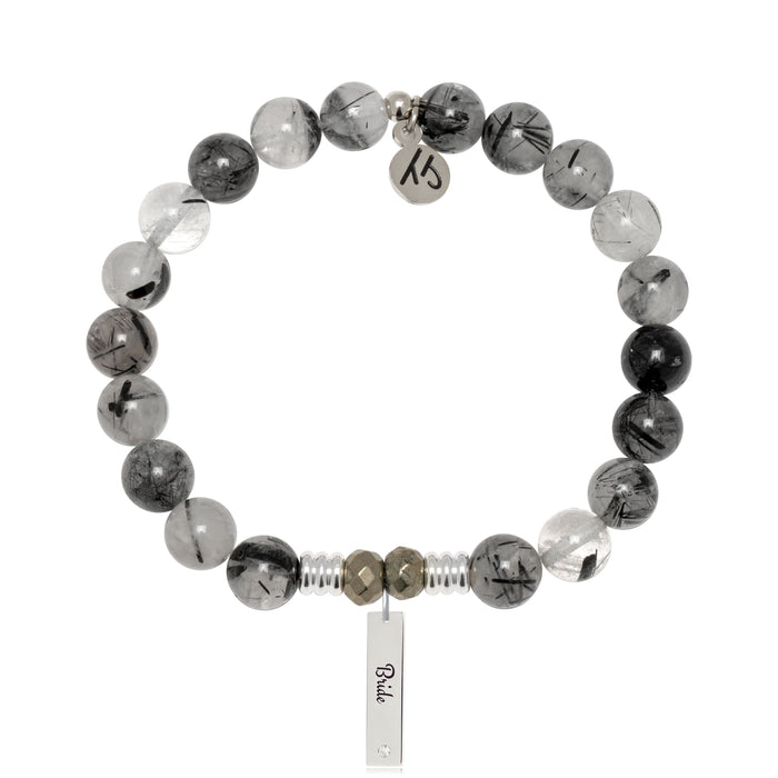 Bridal Collection: Rutilated Quartz Gemstone Bracelet with Bride Sterling Silver Charm Bar