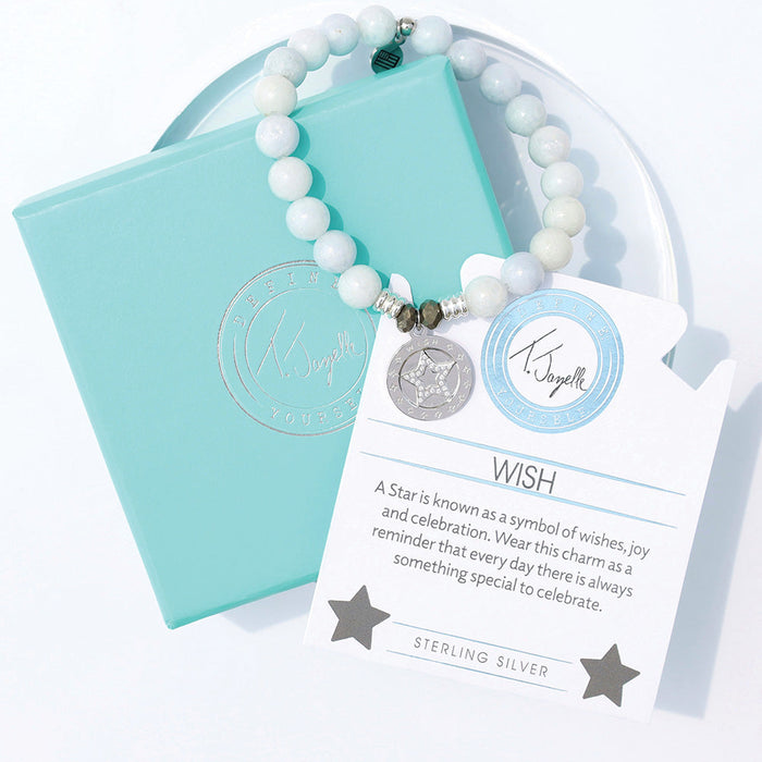 Celestine Gemstone Bracelet with Wish Star CZ Sterling Silver Charm