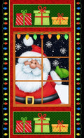 Christmas Santa Window Snow Jolly St Nick 24" PANEL   6750P