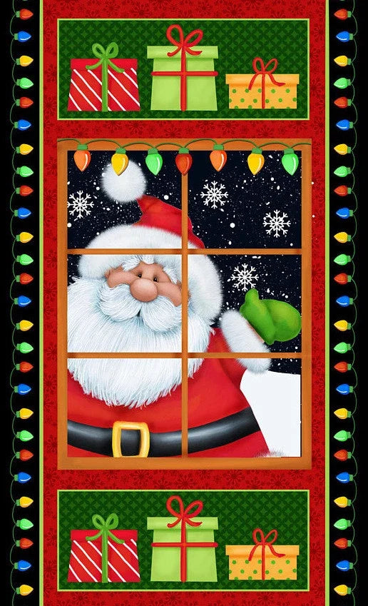 Christmas Santa Window Snow Jolly St Nick 24" PANEL   6750P