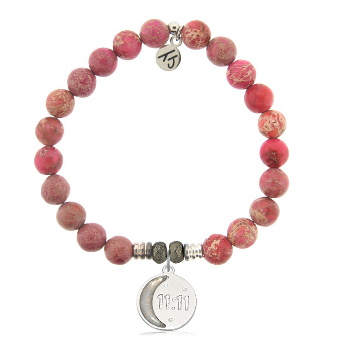 Cranberry Jasper Gemstone Bracelet with 11:11 Sterling Silver Charm