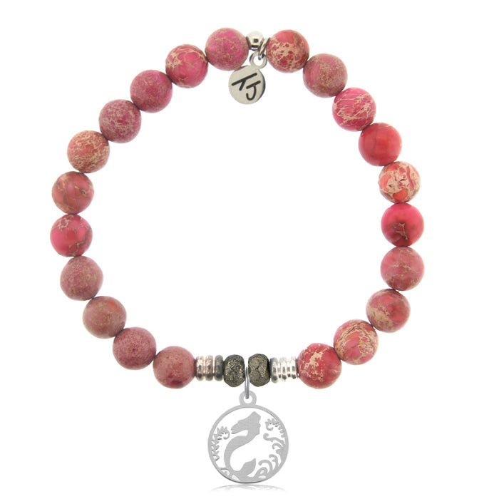 Cranberry Jasper Gemstone Bracelet with Mermaid Sterling Silver Charm