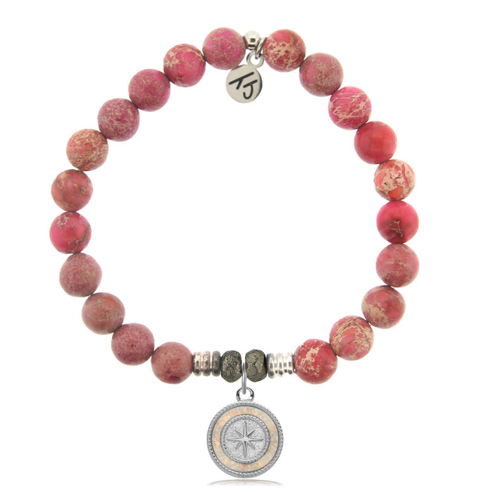 Cranberry Jasper Gemstone Bracelet with North Star Sterling Silver Charm