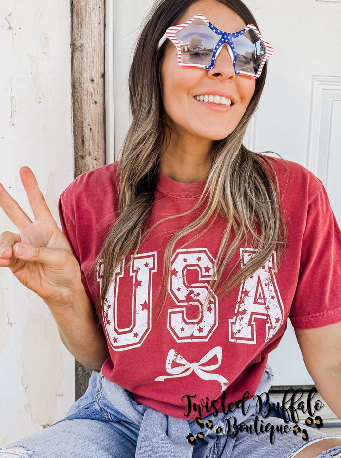 Crimson Red {USA STAR COQUETTE} Crew Neck Tee