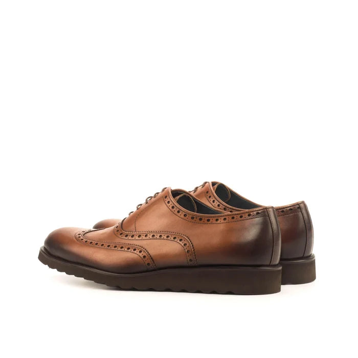 Dyami Full Brogue II brown leather wingtip shoes with rounded toe