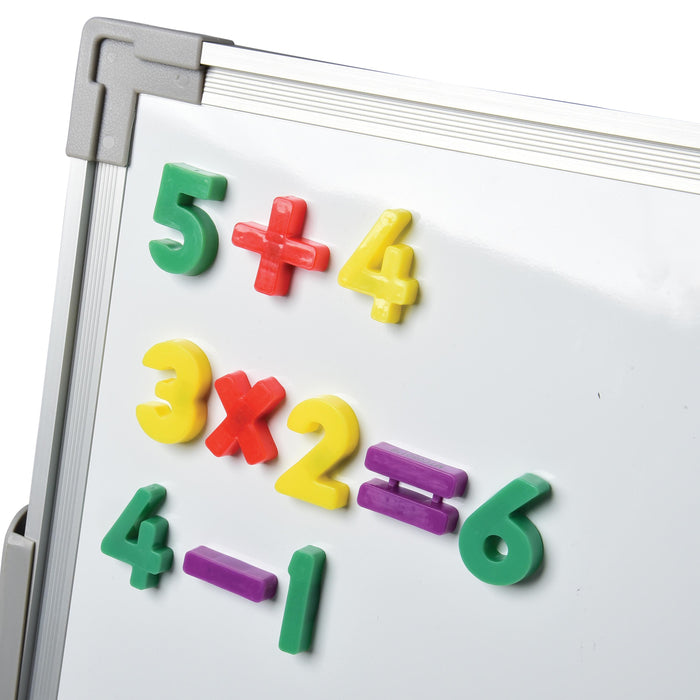 Colorful magnetic numbers on a whiteboard