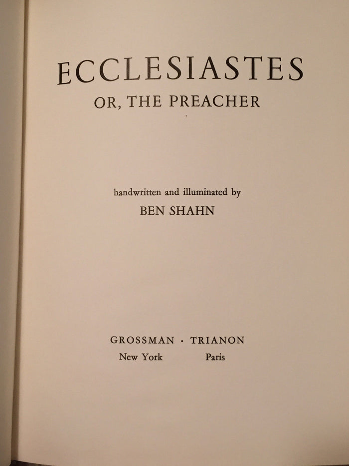 ECCLESIASTES OR THE PREACHER Ben Shahn Scarce Dust Jacket Bible Scripture Hebrew