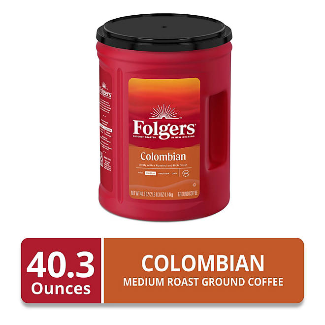 Folgers 100% Medium Roast Ground Colombian Coffee, 40.3 oz.