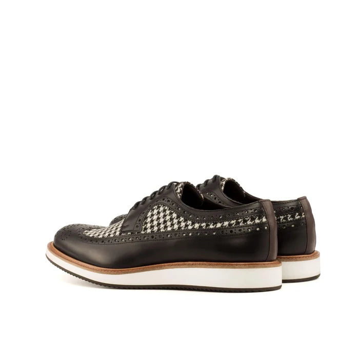 Franko Longwing Blucher II black and white houndstooth wingtip shoes