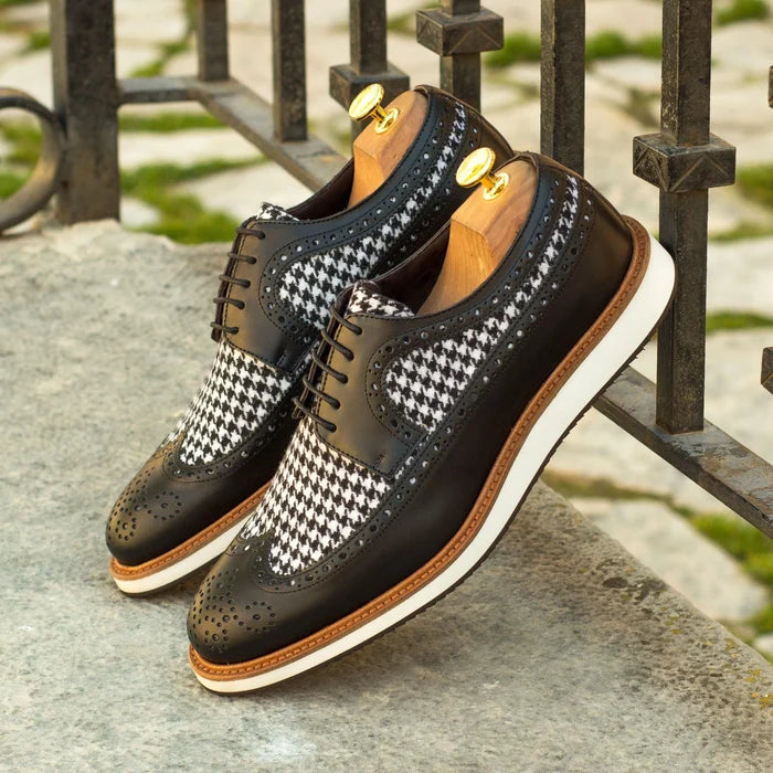 Franko Longwing Blucher houndstooth wingtip dress shoes