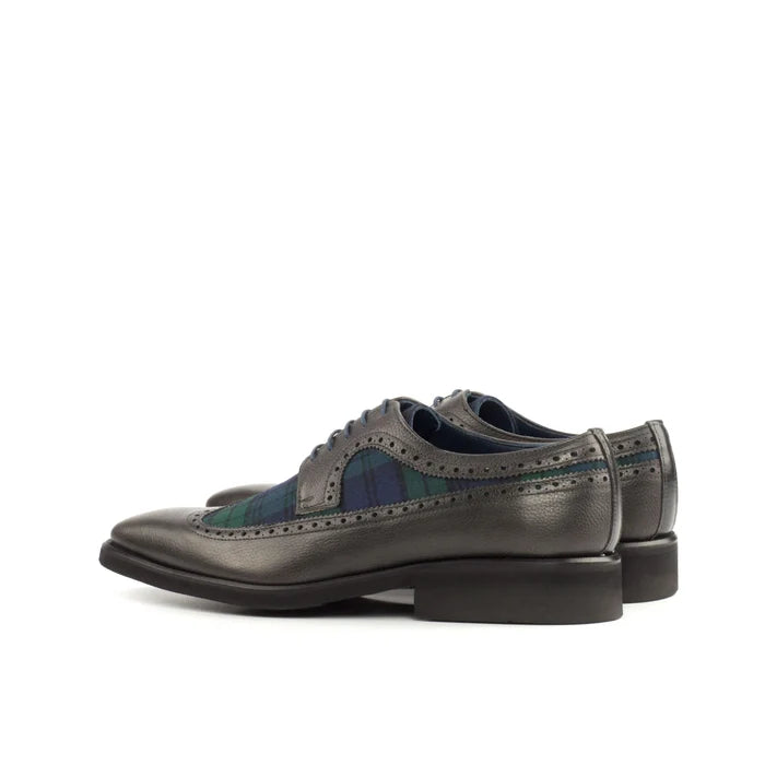 GM05 Longwing Blucher II gray leather and tartan wingtip shoes