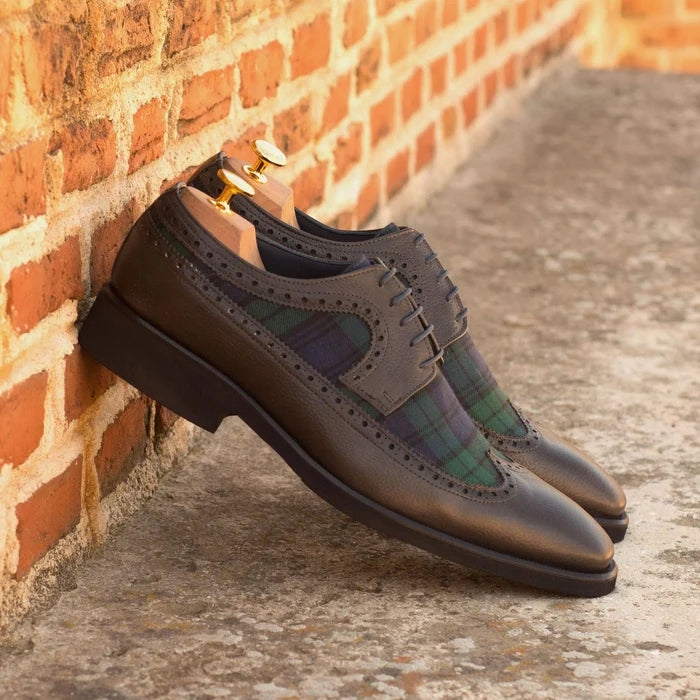 GM05 Longwing Blucher II leather and tartan wingtip shoes