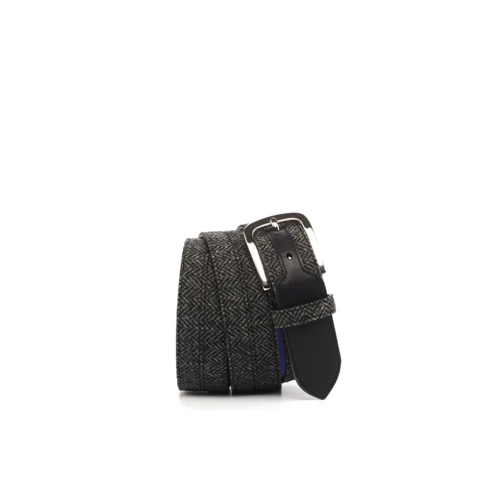 Gospodin Marseille belt: gray herringbone with black leather, silver buckle