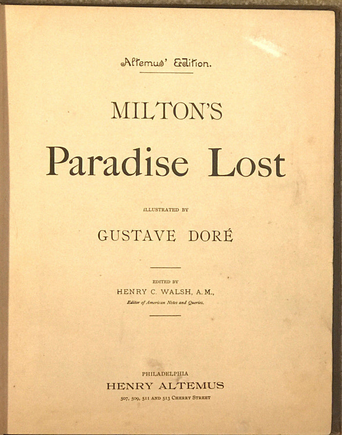 GUSTAVE DORE - Milton's PARADISE LOST, 1st Altemus Ed., Late 1800s, BIBLE
