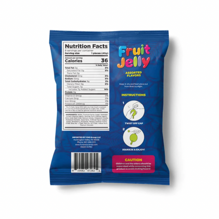 Jelly Fruit, Assorted Flavors Squeezable Vegan-Friendly Candy - 12.69 oz.
