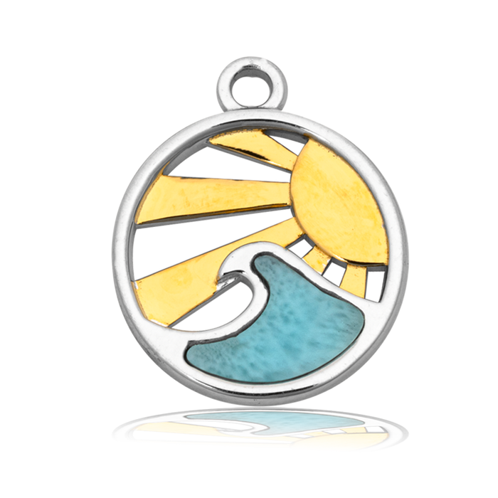 Larimar Charm Collection: Blue Agate Stone Bracelet with Larimar Rising Sun Sterling Silver Charm