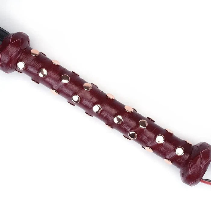 Wine Red Collection Leather Studded Handle Flogger - Burgundy