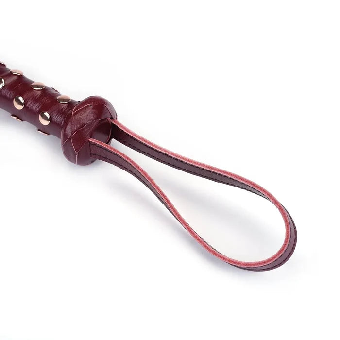 Wine Red Collection Leather Studded Handle Flogger - Burgundy