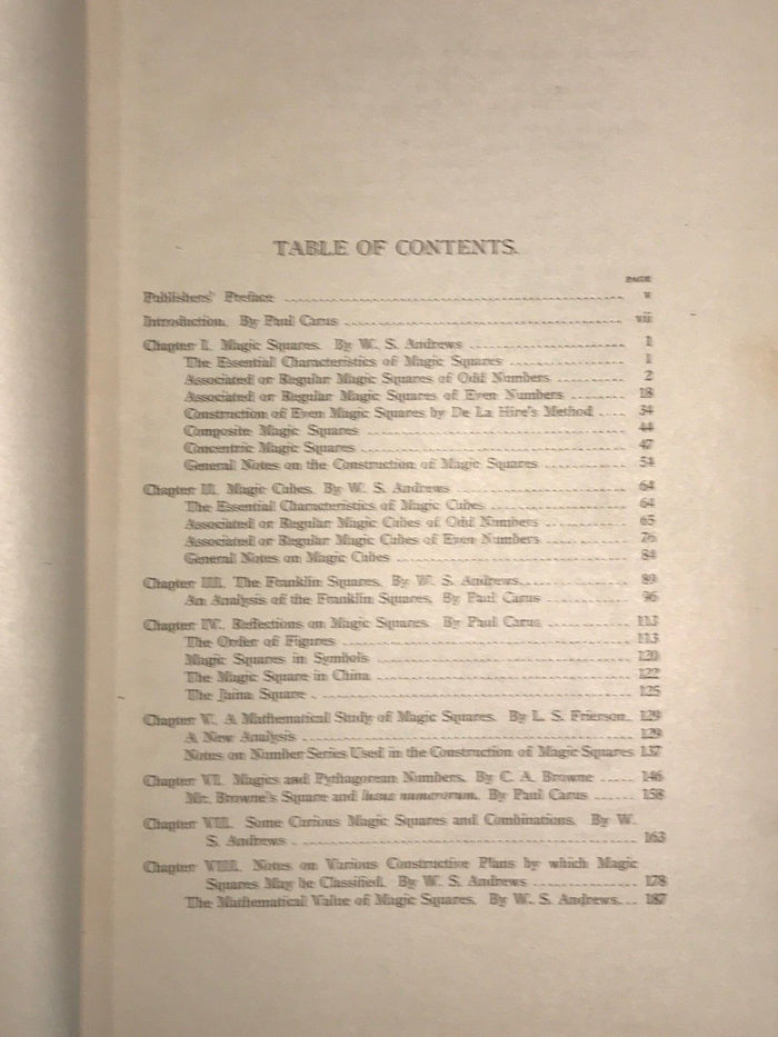 MAGIC SQUARES AND CUBES — W.S. Andrews, 2nd Edition, 1917 MATHEMATICS MAGIC