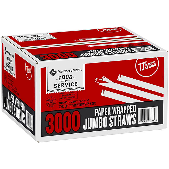 Member's Mark Jumbo Translucent Plastic Wrapped Straws, 7.75" (3,000 ct.)