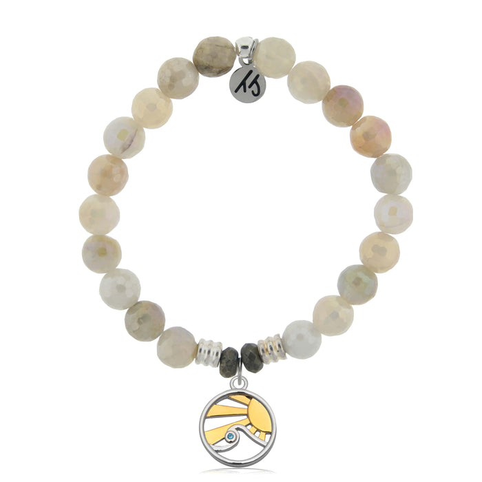 Moonstone Gemstone Bracelet with Rising Sun Sterling Silver Charm