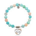 Multi Amazonite Gemstone Bracelet with Heart Family Sterling Silver Charm