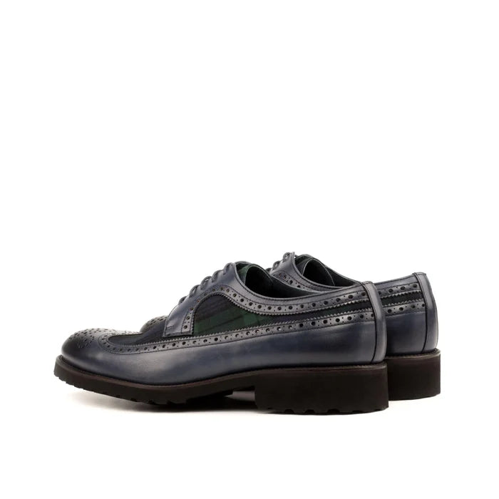 Blue Nakoda Longwing Blucher II leather wingtip shoes