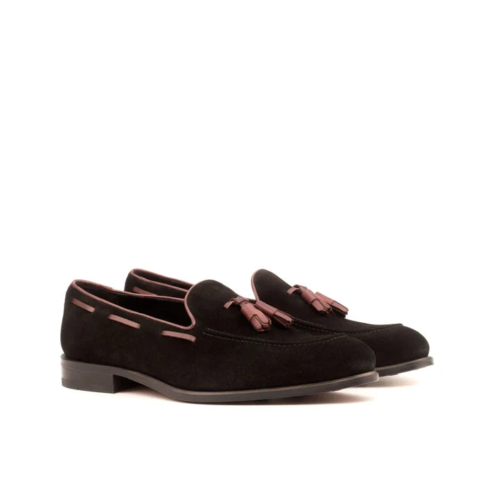 Black suede tassel Nonda Loafers II with rounded toe for men