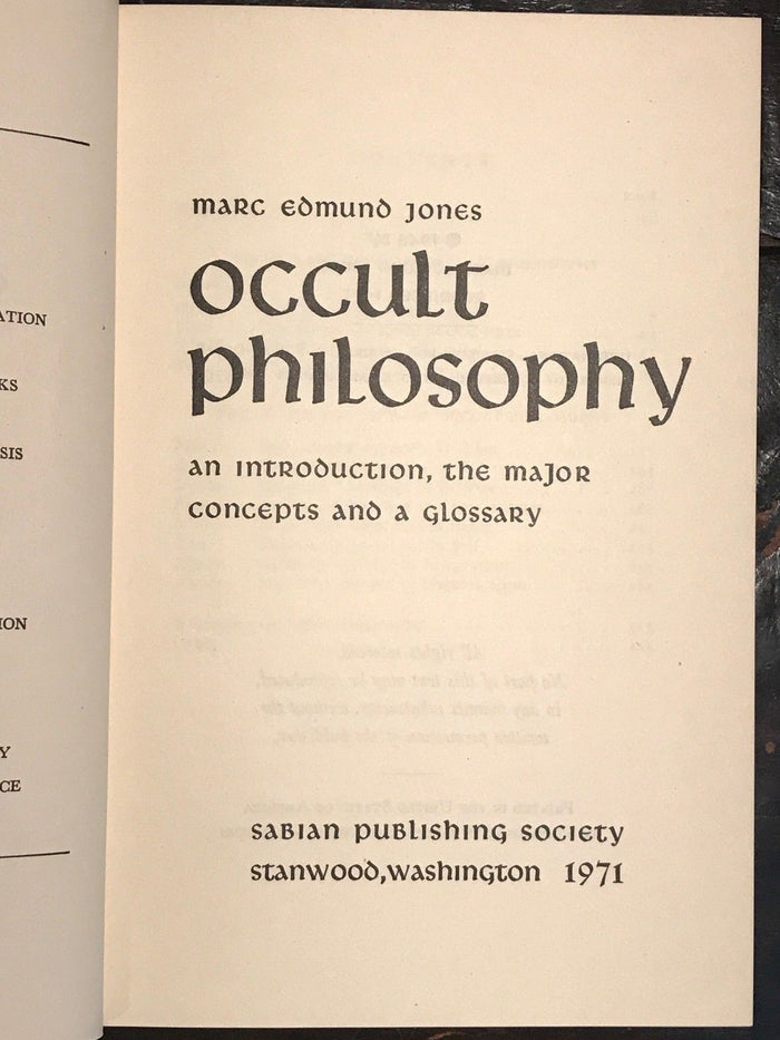 OCCULT PHILOSOPHY Marc E. Jones — 1st Ed. Reprint 1971, HC/DJ, PROFANE MYSTERIES