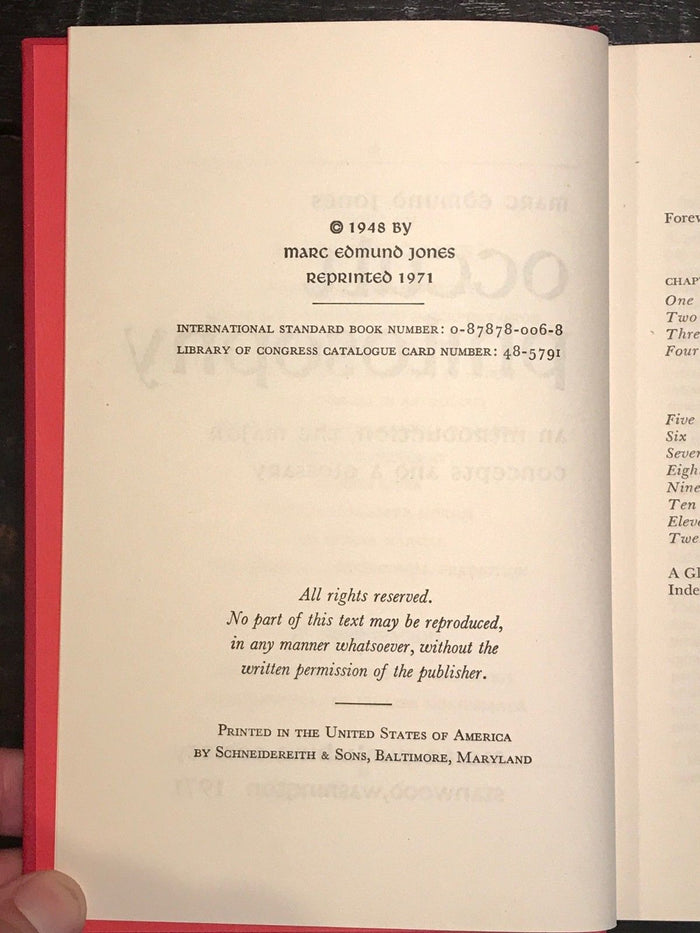OCCULT PHILOSOPHY Marc E. Jones — 1st Ed. Reprint 1971, HC/DJ, PROFANE MYSTERIES