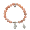 Peach Moonstone Gemstone Bracelet with Oyster Sterling Silver Charm