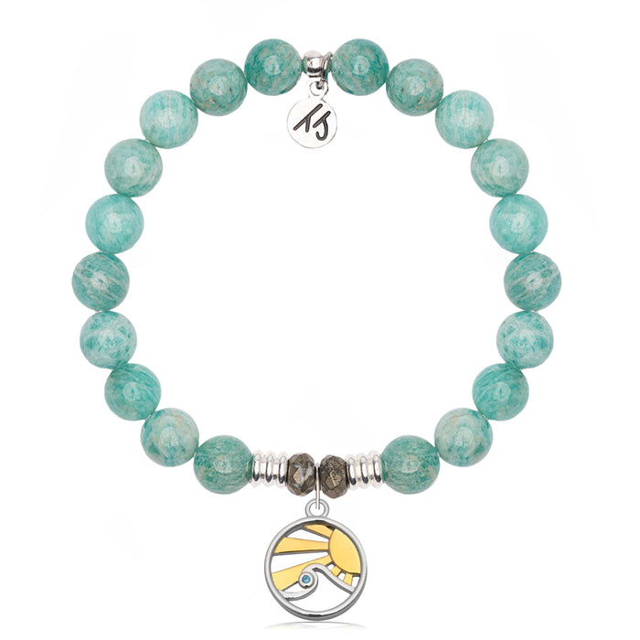 Peruvian Amazonite Gemstone Bracelet with Rising Sun Sterling Silver Charm