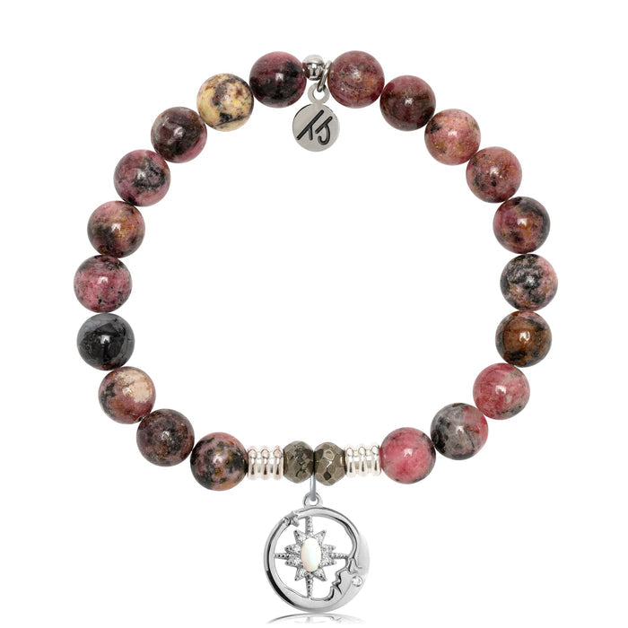 Pink Rhodonite Gemstone Bracelet with Moonlight Sterling Silver Charm
