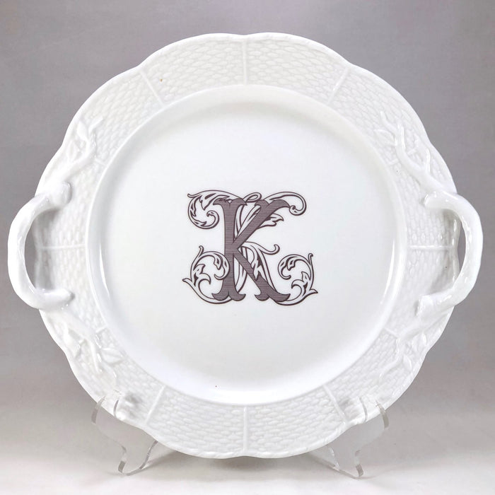 Porcelain Basketweave Cake Plate with Handles
