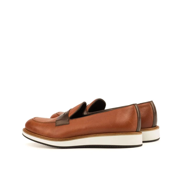 QE04 loafers II: brown leather penny loafers with rounded toe