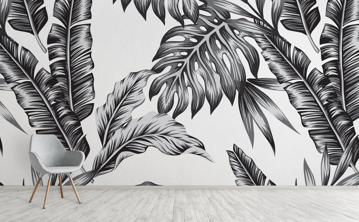 Retro Palms Black Wall Mural by Walls Need Love•_¨