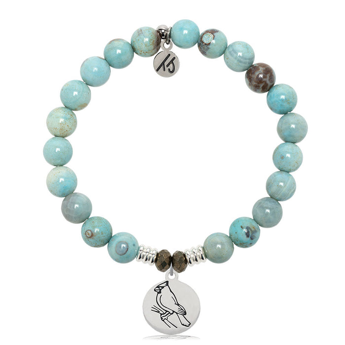 Robins Egg Agate Gemstone Bracelet with Cardinal Sterling Silver Charm