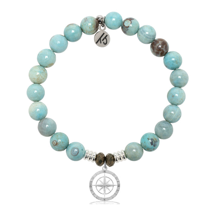 Robins Egg Agate Gemstone Bracelet with Compass Rose Sterling Silver Charm