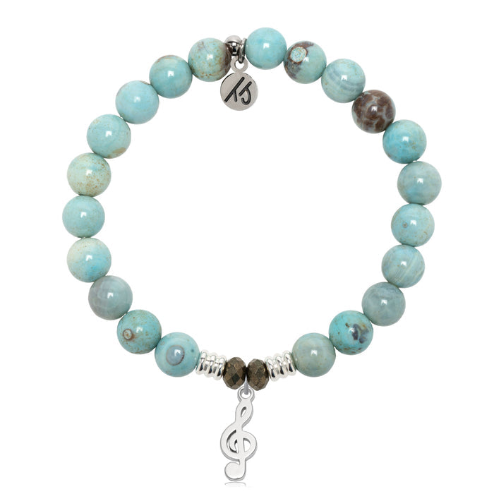 Robins Egg Agate Gemstone Bracelet with Music Note Sterling Silver Charm