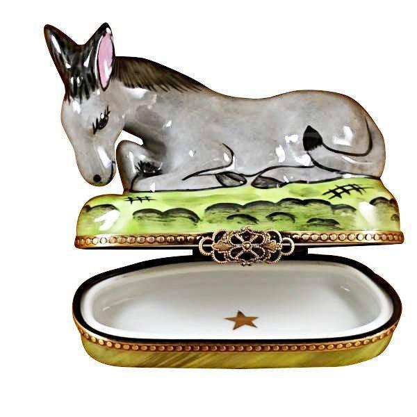 Donkey Porcelain Limoges nativity wild animals farm French Trinket Box