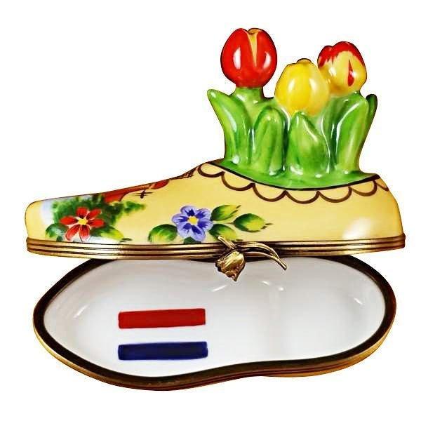 Dutch Clog with Tulips Porcelain Limoges shoe garden flowers travel French Trinket Box