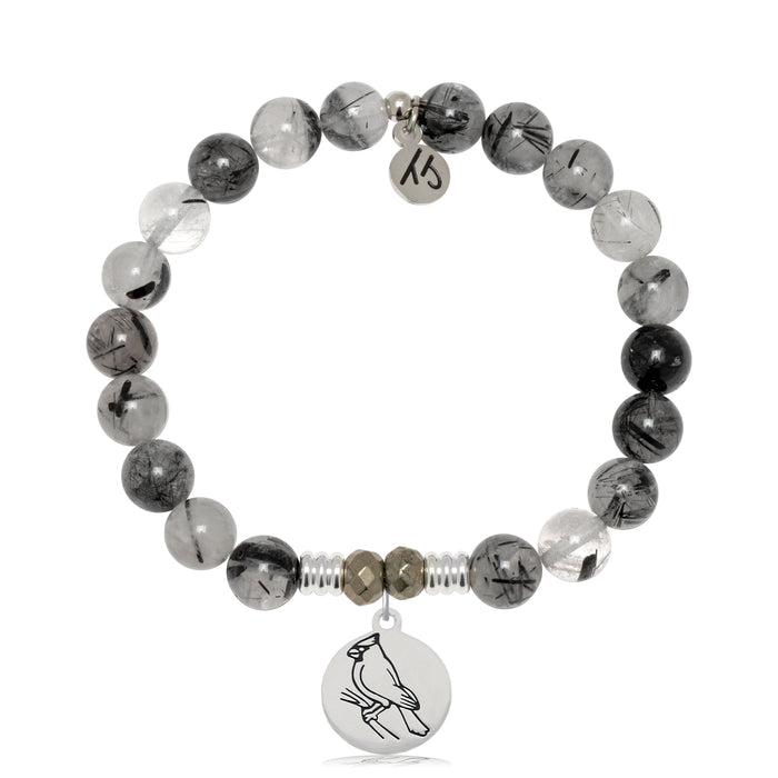 Rutilated Quartz Gemstone Bracelet with Cardinal Sterling Silver Charm