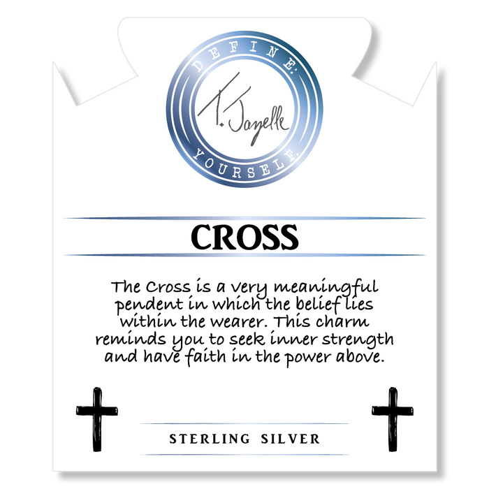 Rutilated Quartz Gemstone Bracelet with Cross Sterling Silver Charm
